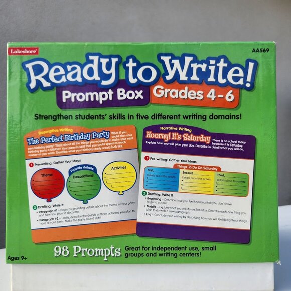 Lakeshore Ready to Write! Prompt Box Grade 4-6 AA569 Writing Prompts School Supp - Picture 1 of 13